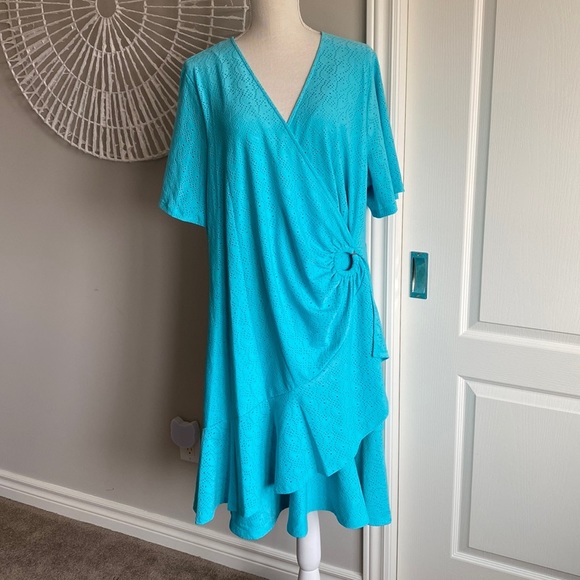 MICHAEL Michael Kors - Paisley Eyelet Knit Flutter Sleeve Turquoise Dress​ - Picture 2 of 12